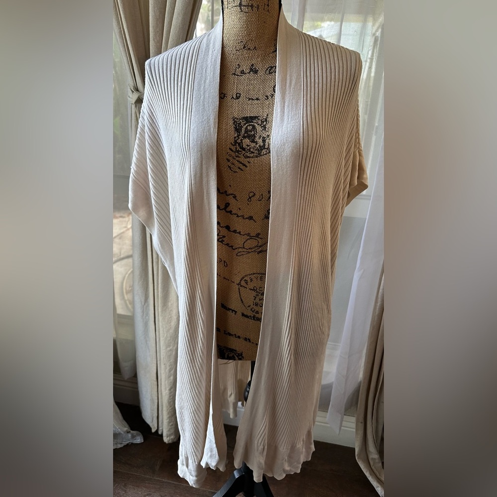 Eileen Fisher Cream Sleek Tencel Rib Kimono Cardigan - Picture 2 of 7